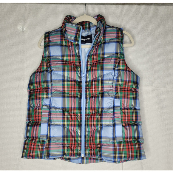 Lands' End Vest Womens Medium Puffer 600 Fill Down Feather Plaid - Picture 1 of 8